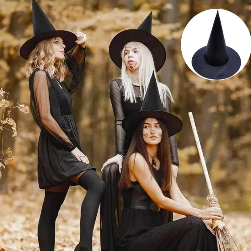 

Carnival Halloween Witch Hat Black Folding Wizard Magician Magic Fairy Hat Hanging Masquerade Party Role Play Decoration Costume