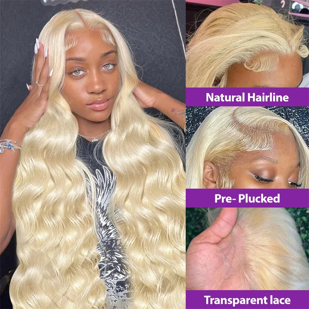 Perruque Lace Front Wig Body Wave Brésilienne Naturelle, Cheveux Blond Miel 613 HD, 13x6, 13x4, 30 38 Pouces, pour Femme Africaine, 100%