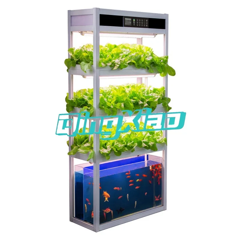 Intelligent Aquaponics System With LED Light Planting Rack Cabinet For Balcony Household Soilless Vegetable And Fish Cultivation
