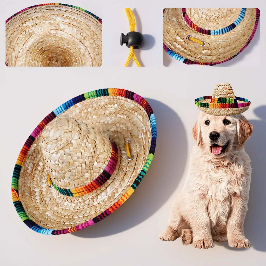 

1pc Pet Straw Hat Breathable Adjustable Sun Hat For Dog Cat Small Pet Summer Outdoor Fishing Camping Walking Cycling S Beige