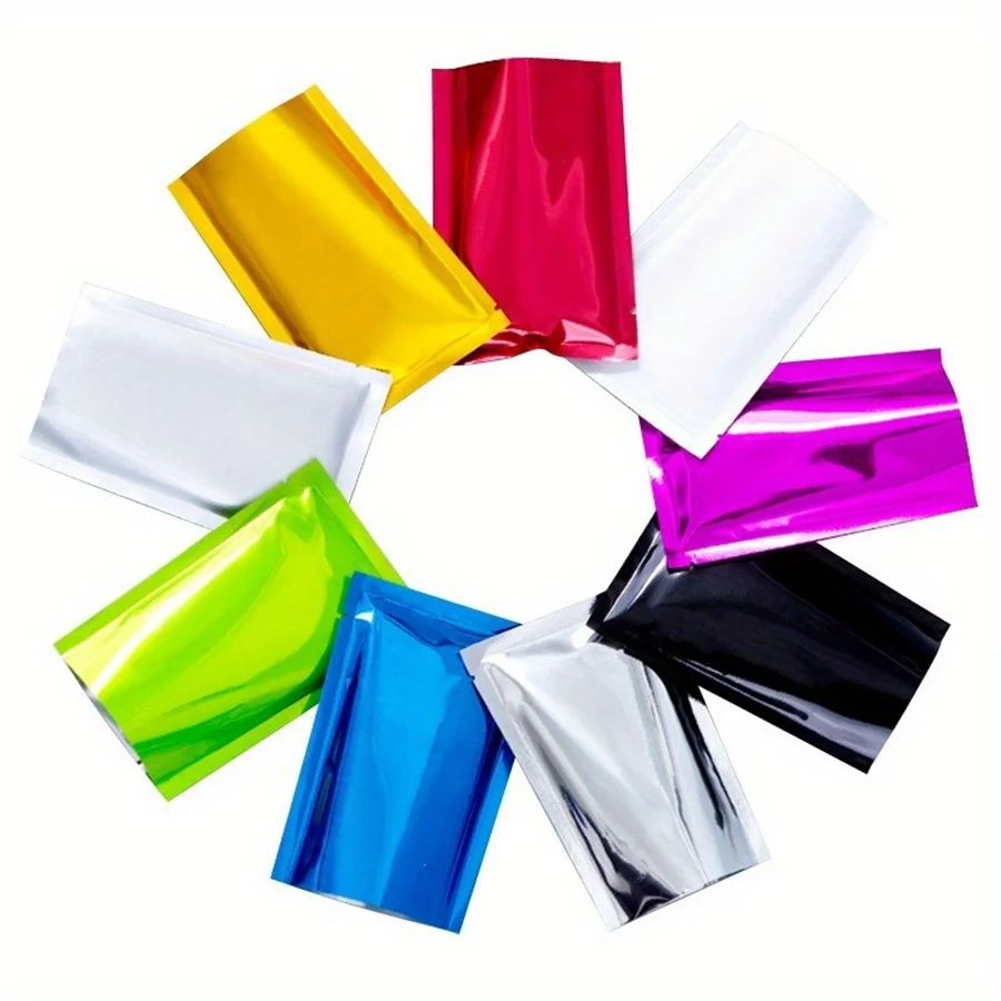 100 Stück bunte, dreiseitig versiegelte Mylar-Beutel, Aluminiumfolienverpackung für Lebensmittel, Haushaltsgebrauch, Geburtstagsfeiern und zur Aufbewahrung von Geschenken. – Detail 10