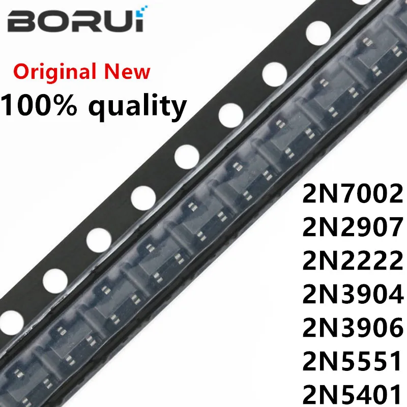 SOT-23 SMD 100 MMBT2907A 2F 2N2222 1P 2N3904 1AM 2N3906 2A 2N5551 G1 2N5401 2L MMBT2222A MMBT5551, 702 Uds.