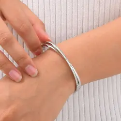 Stainless Steel Zircon Openable Bracelet for Women Girls Silver Color Simple Trendy Wrist Bracelets Jewelry Gifts