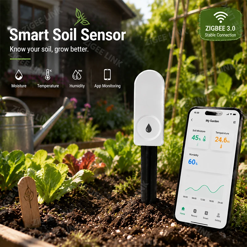 Smart Garden Moisture Sensor - Multi‑function Zigbee Soil Tester Soil Moisture