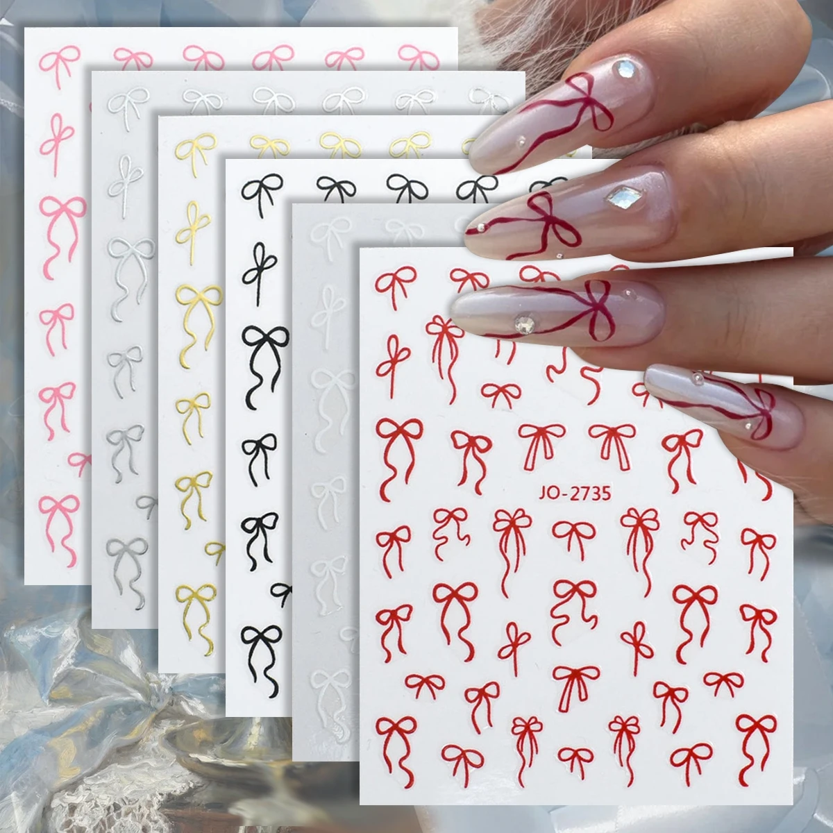

3/6/12 Sheets 3D Bow Nail Stickers Kawaii Ribbon Bow Nail Decals Self Adhesive Coquette Nail Art Decorations