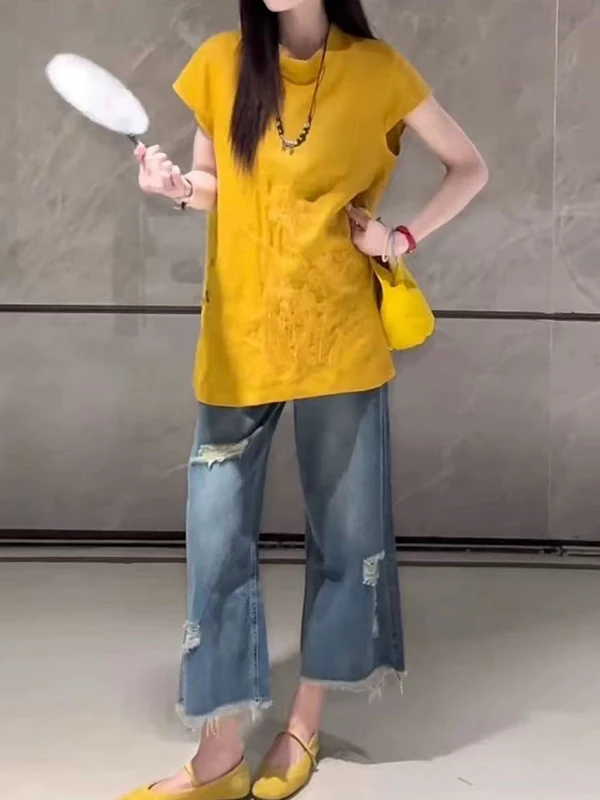 New Chinese Sle Embroidered T-irt Women's Loose Fit Summer 2025 Faion Slimming Versatile Small irt Top