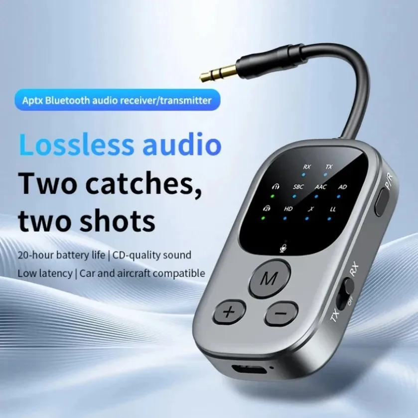 Bluetooth 6.0 Audio Adapter 2 in 1 Transmitter Receiver 3.5mm AUX aptX-Adaptive HD LL Multipoint For Laptop Projector Speaker