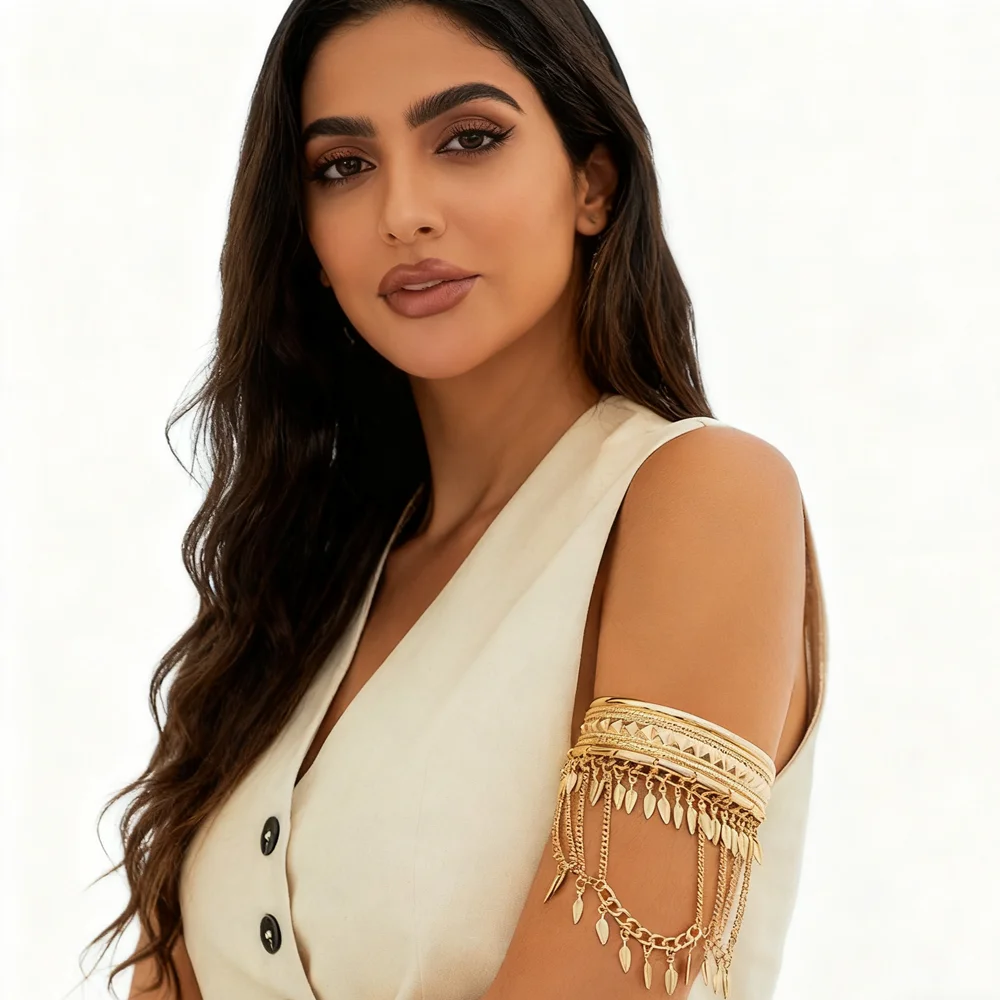 جديد عصري الذهبي عملة معدنية ليف سلسلة شرابة الذراع العلوي أساور الكفة سوار شارة الرجال النساء مجوهرات اكسسوارات #1