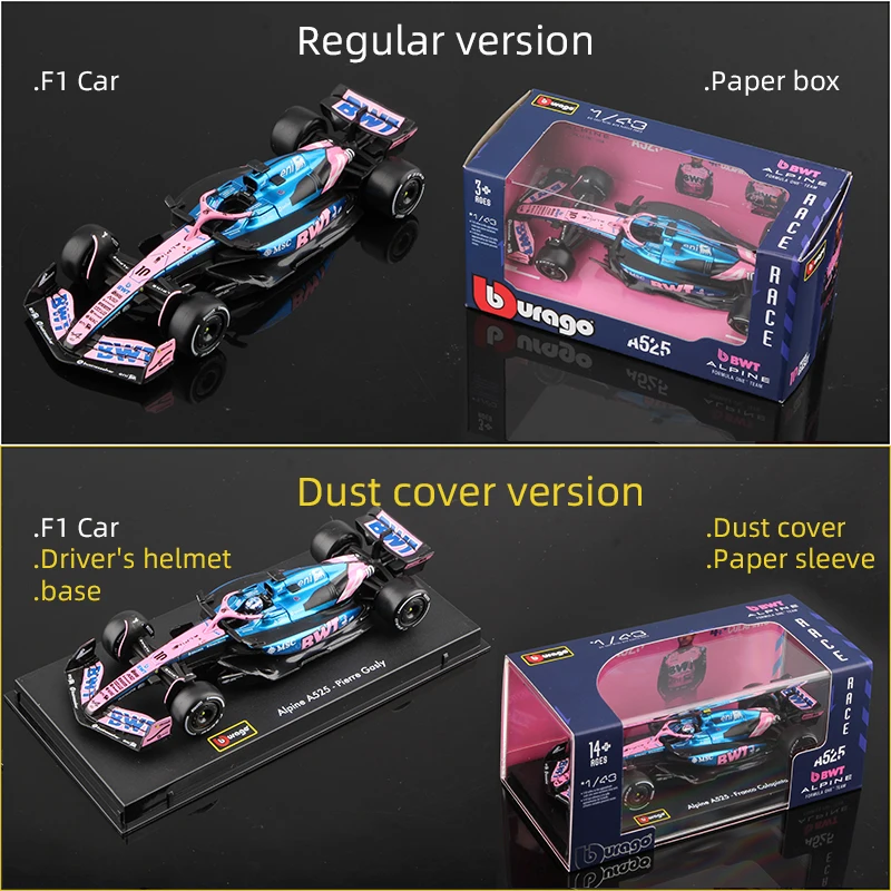 Bburago 1:43 BWT Alpine 2025 A525 F1 Racing Formula Car Model Static Simulation Diecast Alloy Toy 10# Gasly 43# Colapinto