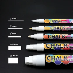 Tiza líquida blanca para uso escolar, marcador de pizarra blanca, suministros de aula, borrable grafiti, sin polvo, 1/3/6/10/15mm