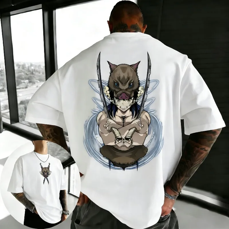 Demon Slayer Inosuke Anime Printed T-shirt Summer unisex Loose and Breathable cotton T-shirt Top