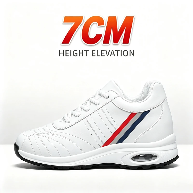 Men 7CM Hidden Height Increasing Leather Sneakers Air Cushion Casual Walking Trainers Business Outdoor Non Slip Elevator Shoes