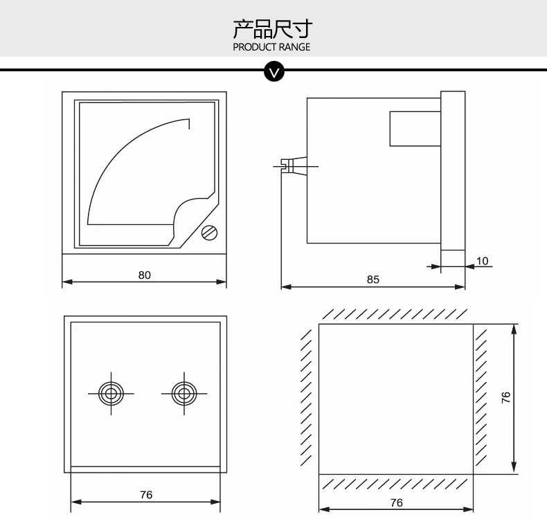 Customized 6c2 80ka/4-20mA Input Inverter Analog Ammeter 80 * 80mm Hole 76 * 76mm Pointer