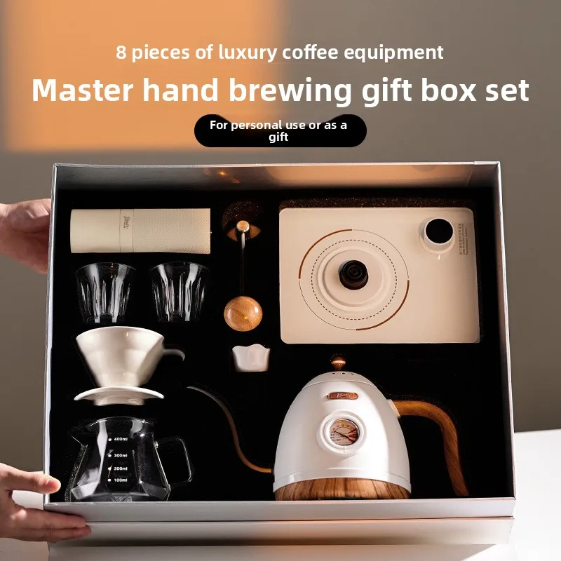 Hand made coffee pot set for home use, hand grinder coffee machine, temperature control, hand made pot filter, shared pot