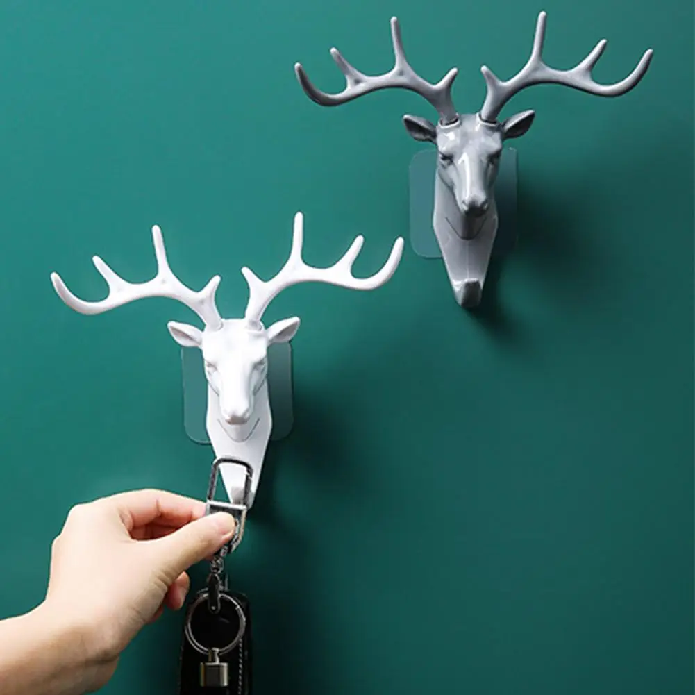 Vintage Deer Wall Hanging Hook Head Antlers Hook Hanging Clothes Hat Scarf Key Deer Horns Hanger Rack Walls Decoration