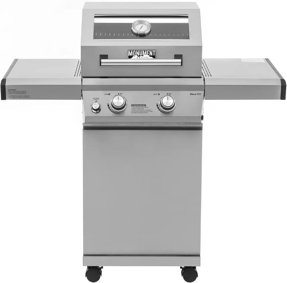 Monument Grills 14633 2-Burner Stainless Steel Liquid Propane Gas Grill with Clear View Lid, LED Controls Mesa 200