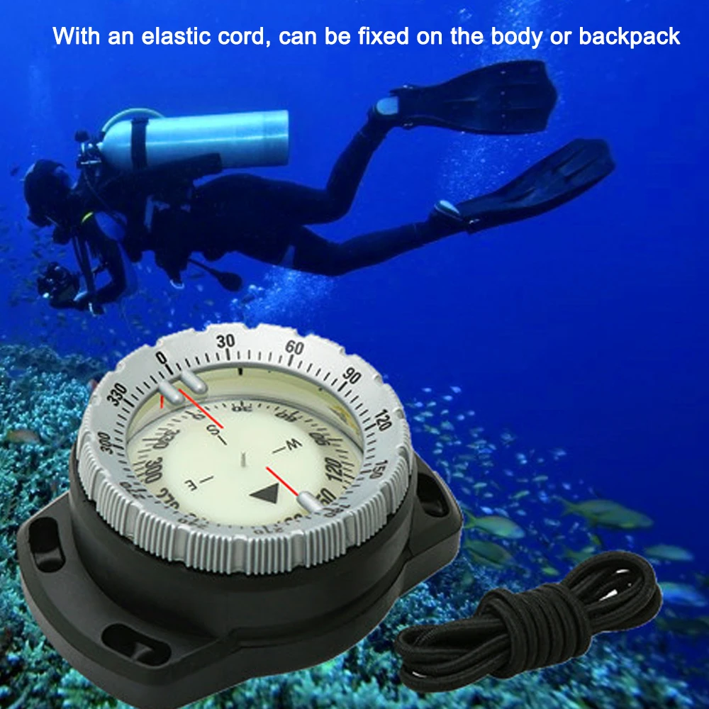 50M Dive Wrist Compass Waterproof Underwater Diving Compass Luminous  Navigation Tool with Elastic Rope for Outdoor Camping