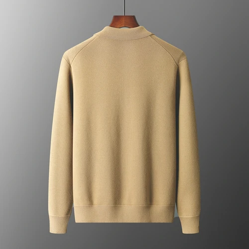 Imagen 2 del producto Cárdigan de Cachemira con cuello tipo POLO para hombre, Chaqueta de punto, uniforme de béisbol, suéter de lana de fondo, otoño e invierno, 100%