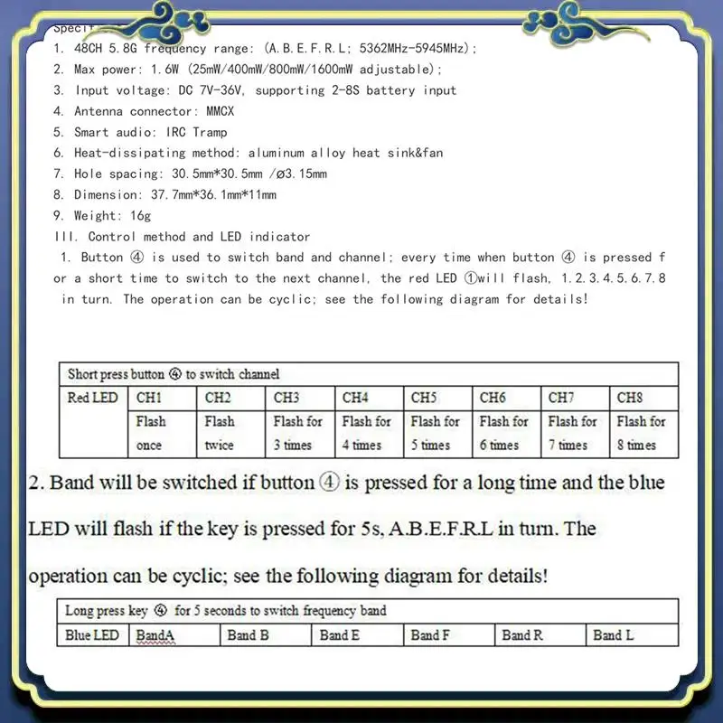 A86P-5.8G 1.6W VTX 48CH Video Transmitter 800MW 1600MW MMCX For FPV Long Rang Racing Drone