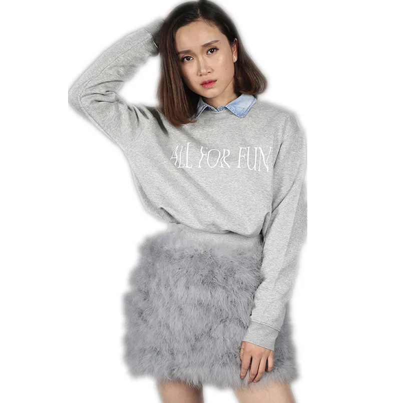 

Real Ostrich Feather Mini Skirt Elastic Waist Sexy Clothing Club Party Gray Short Skirt for Women