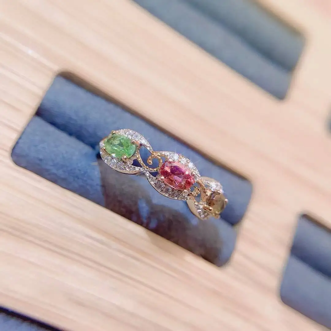 KJJEAXCMY high-grade Natural Women's Tourmaline Ring S925 Silver Colorful and splendid Crystal pure fire flash explosion