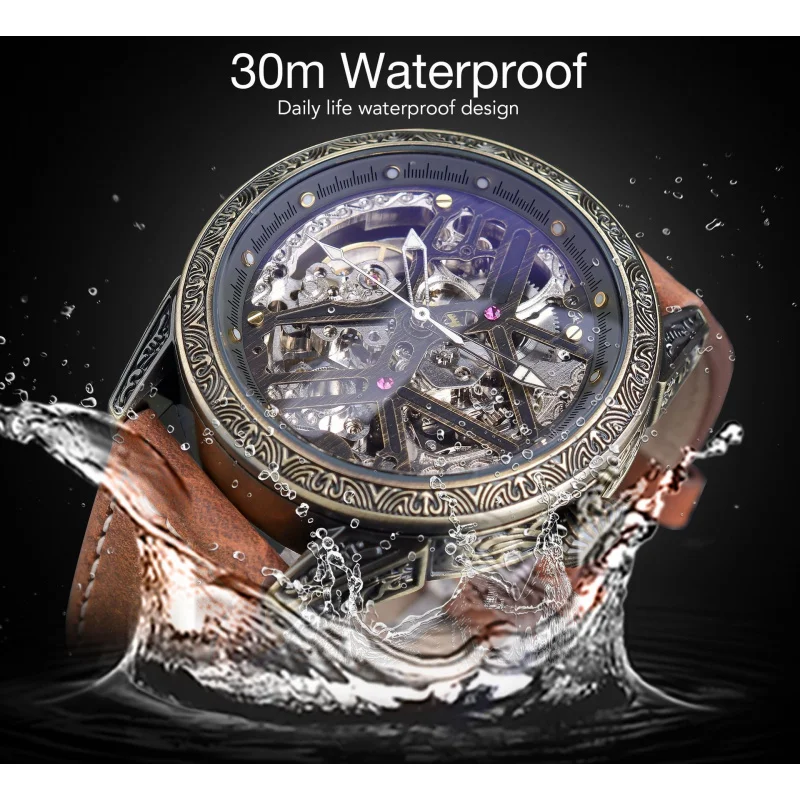 Free Shipping OUTLETSNewShenhuaDark Vintage Classic Men's Fashion Casual Bronze Automatic Mechanical Machine Watch