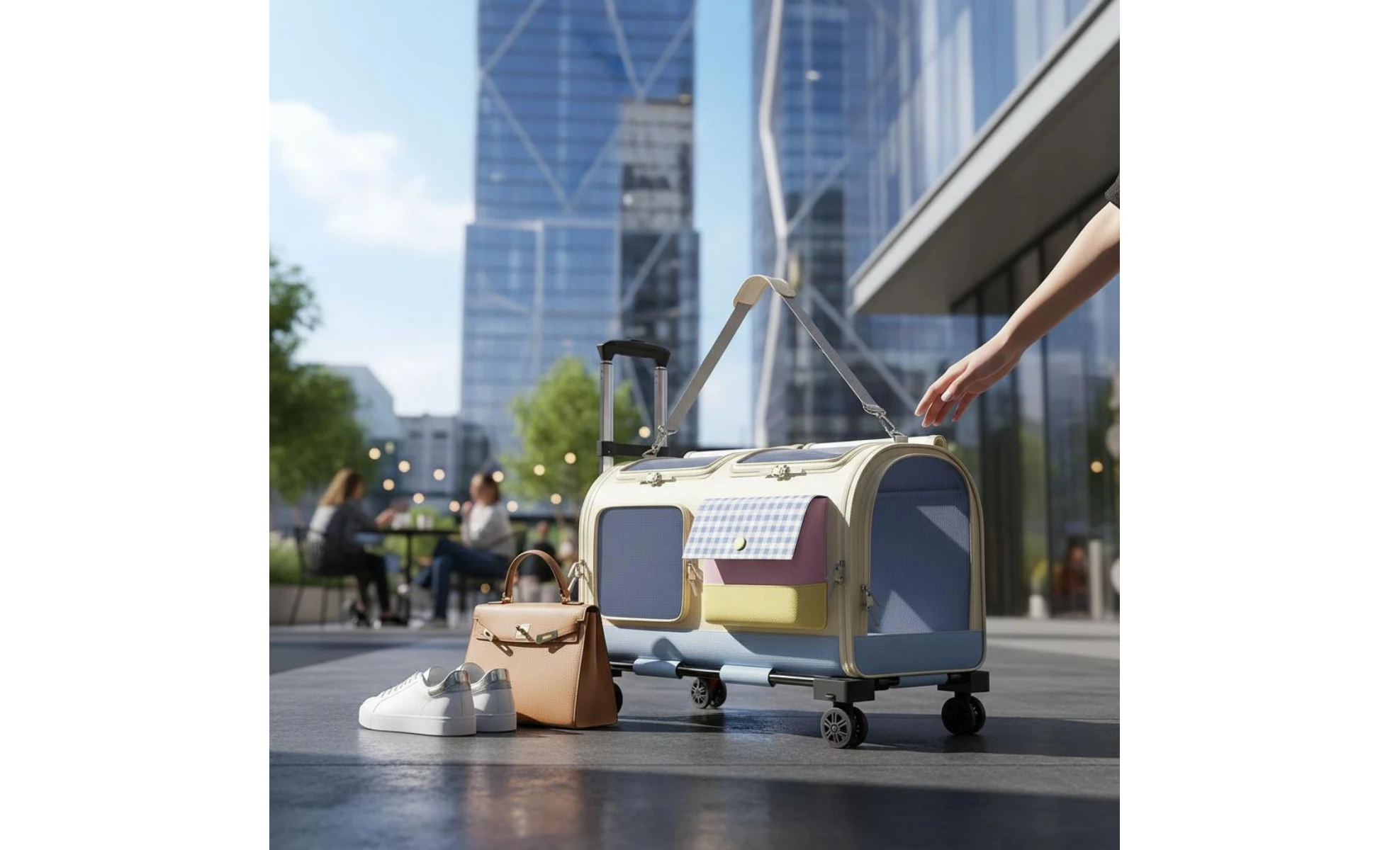 Feline Rolling Suitcase Telescopic Handle Pet Rolling Suitcase Multi-Feline Carrier Breathable Mesh Pet Carrier with Wheels