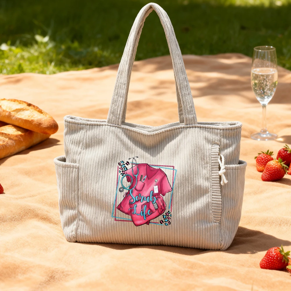 

Casual Corduroy Handbag with Zipper Closure, Large Capacity Fixed Shoulder Strap Daily Commuter Handbag, Shopping Bag, tote bag