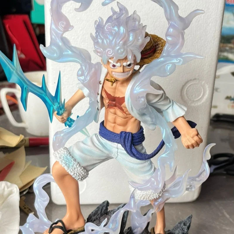 Figura de One Piece de Anime Lightning Luffy Gear 5, colección de adornos de muñecos Sun God Nikka, modelo de figuras de acción de Pvc de 27cm, juguetes de regalo