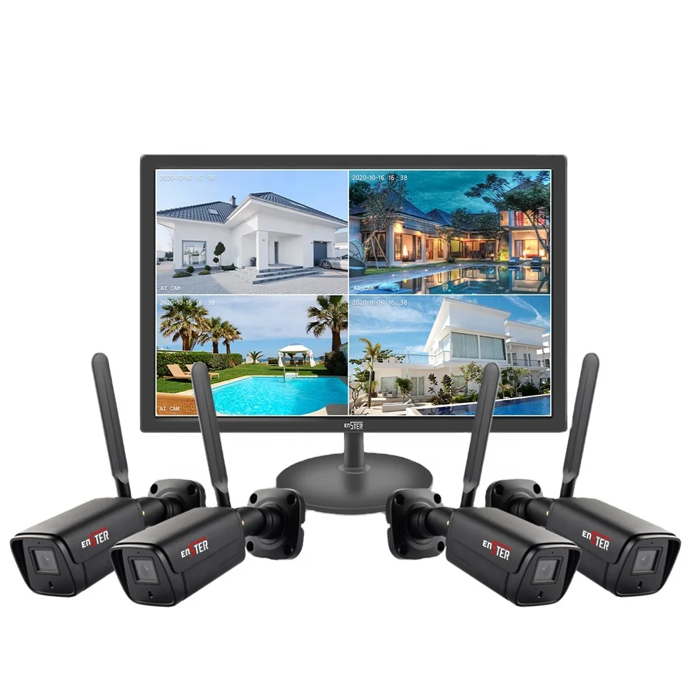 

4Channel 19'' LCD Wifi Surveillance Cameras Security Monitoring Wireless CCTV System OEM Factory