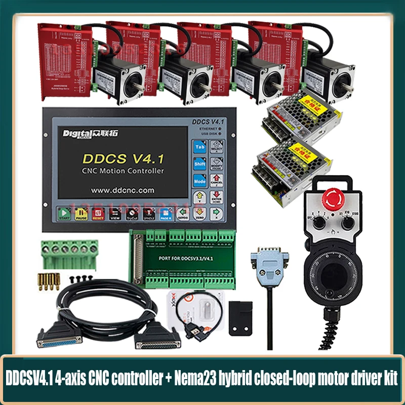 Cnc 4-axis 500khz G-code macchina per incidere Controller indipendente Ddcsv4.1 + Nema23 Kit servomotore ibrido volantino Mpg 75 w24v