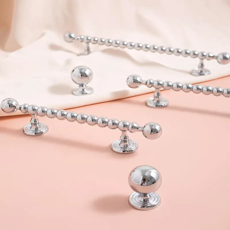 French Style Silver Bead Handle Light Luxury Silver Small Ball Cabinet Door Handle Creative Wardrobe Furniture Long Handle