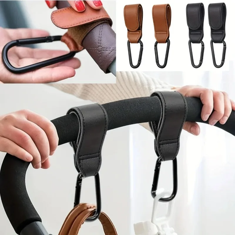 2/4 Stroller Hooks - Non-slip Grip PU Leather Material, Suitable for Strollers, Diaper Bags, Shopping Bags - Perfect for Moms