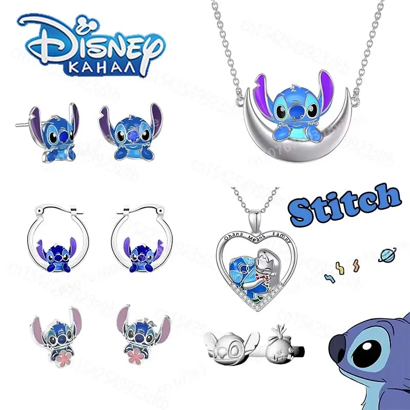 

Disney Stitch Necklace Earrings Rings Set Cartoon Figure Kawaii Friendship Jewelry Fashion Pendant Children's Birthday XMAS Gift