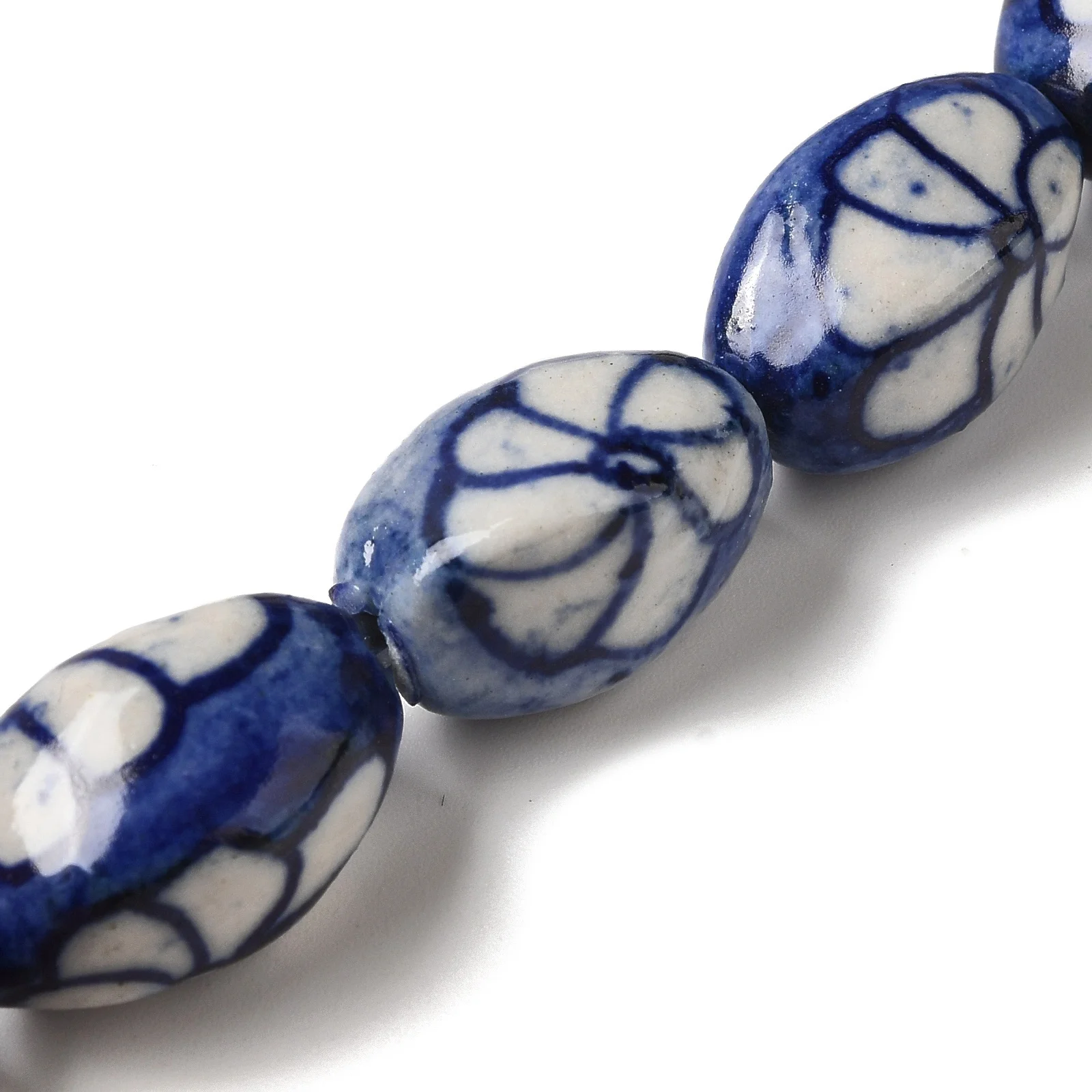 

20pcs Handmade Porcelain Beads Ceramic Beads Oval with Flower Midnight Blue for Jewelry Making DIY Bracelet Necklace Craft