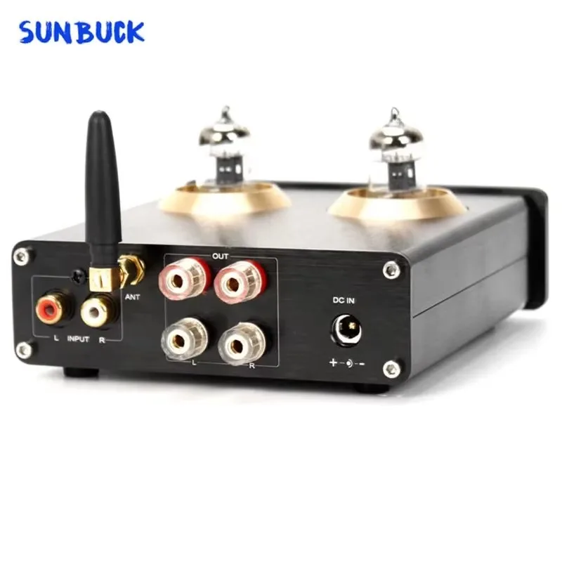 Sunbuck 24v fonte de alimentação 100w + 100w 2.0 bluetooth 5.0 6j1 amplificador de tubo frontal combinado com amplificador de potência digital tpa3116