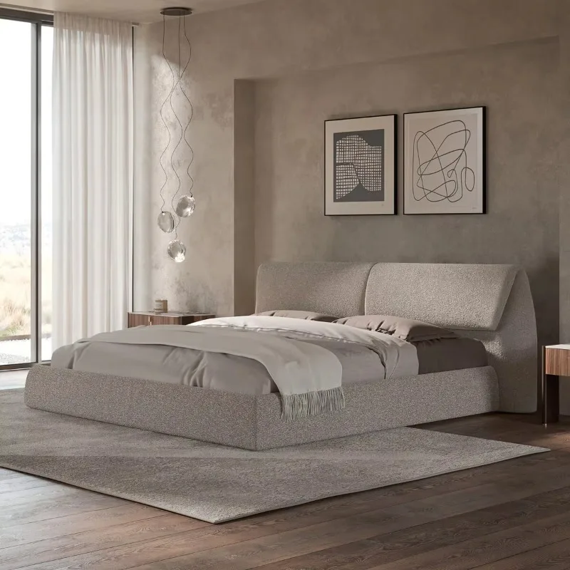 Upholstered Bed with Headboard Bedroom Furniture Set Handmade Solid Wood Interior Deluxe Bed