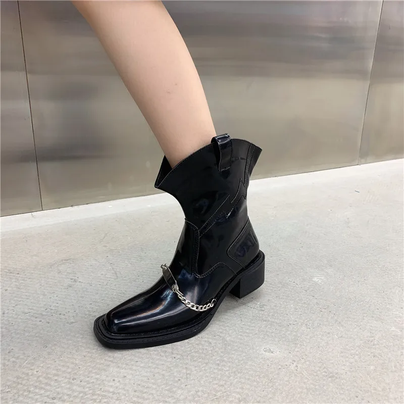 Denim Women\'s Boots Square Toe Retro Ladies Long Boots Luxury Square Heels Boots Original Victorian Leather Shoes Autumn 2023new