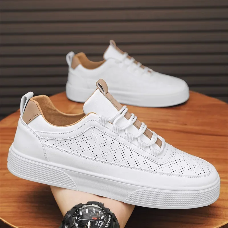 Tênis masculinos outono 2024 nova sola grossa na moda sapatos de skate rendas até casual anti deslizamento platformcomfort branco sapatos esportivos