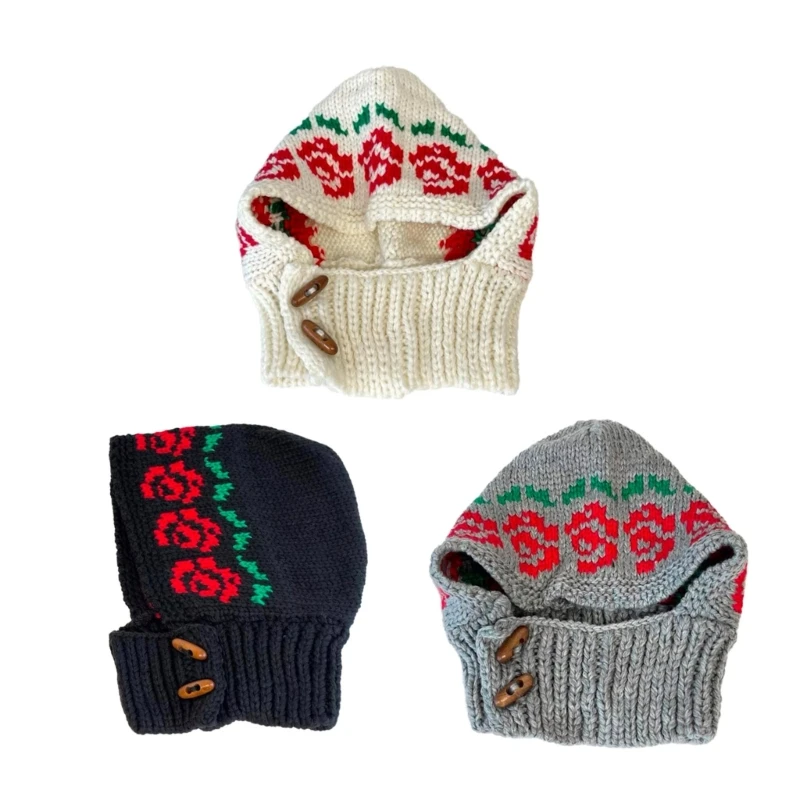 Y166 Fashion Rose Flower Hat Eye Catching Hat Women Crochet Pullover Hat for Outdoor