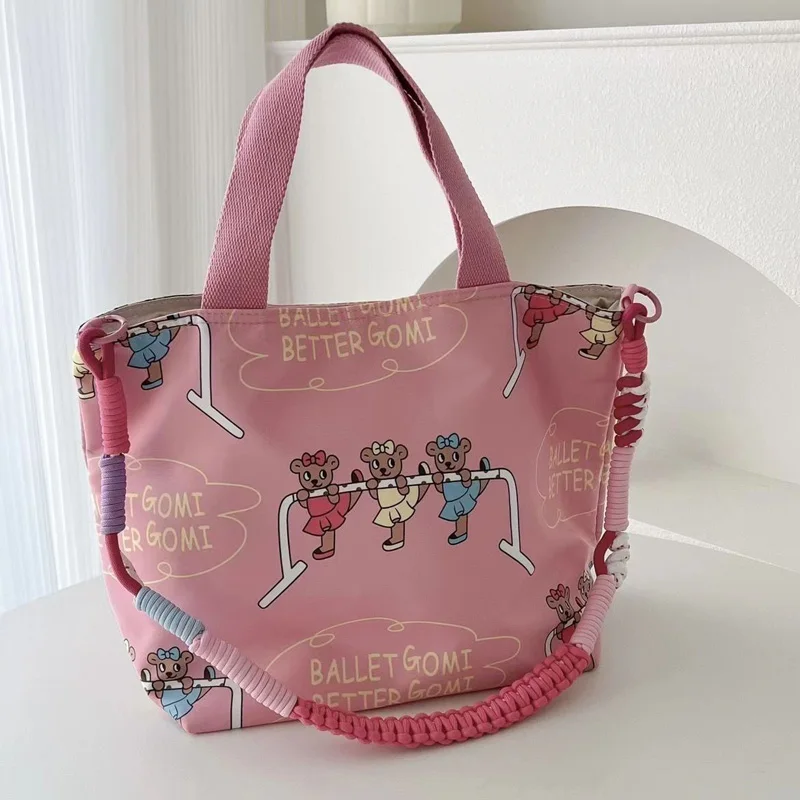Cartoon Bear Kids Dance Bag for Girls Ballerina Bag Pink Lace Duffel for Ballet Class Crossbody Ballet Handbag Mommy Bag