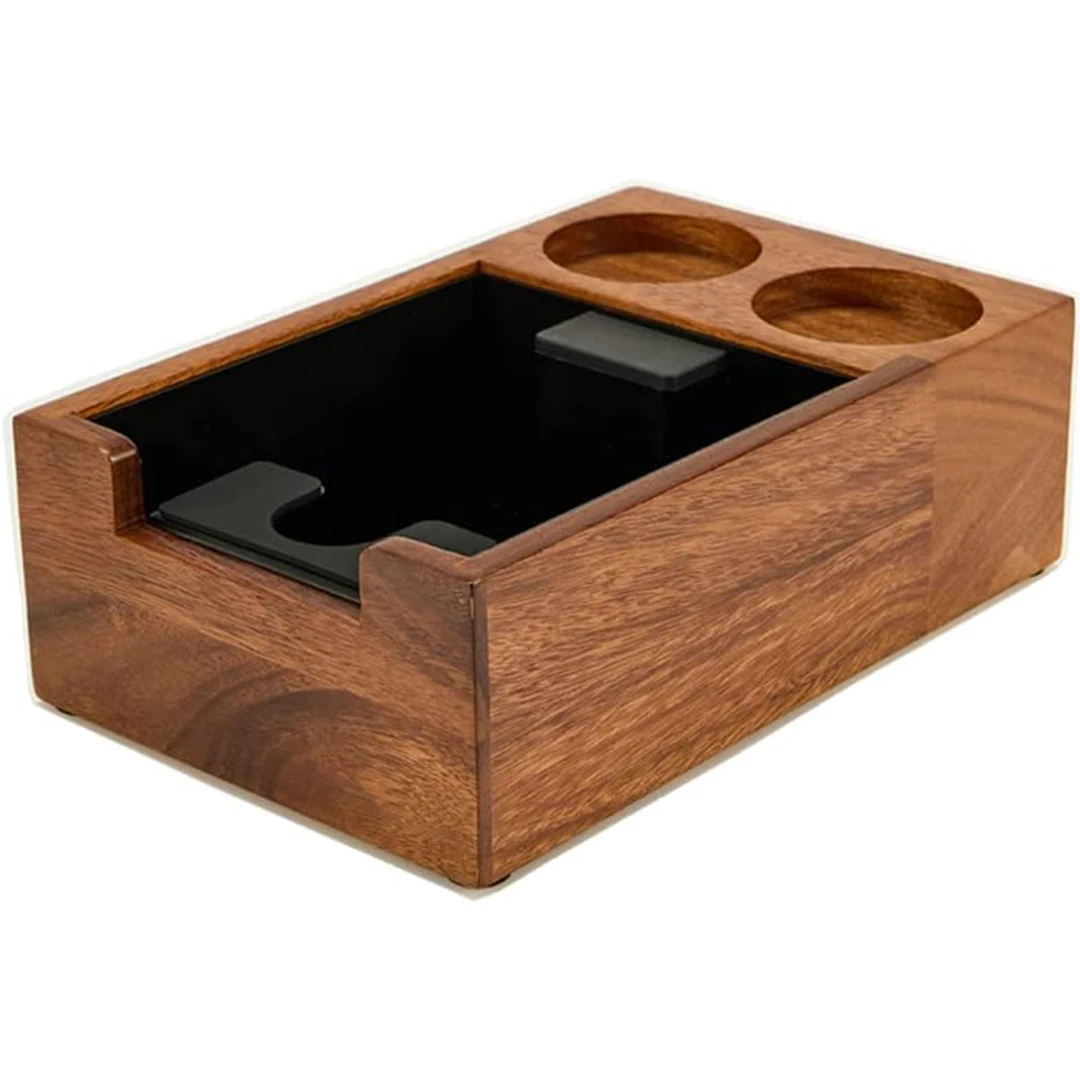 

Coffee Accessories Multi-Functional Espresso Knock Box 58mm Tamping Station Coffee Tool Organizer Box Black Walnut
