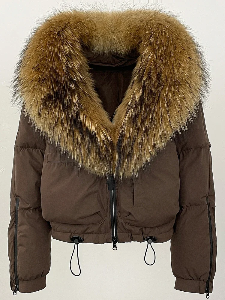 المرأة سميكة الدافئة قصيرة أسفل ملابس خارجية الفراء الملابس 2025 الشتاء معطف فرو الثعلب الطبيعي الإناث الأبيض بطة أسفل سترة سيدة #1