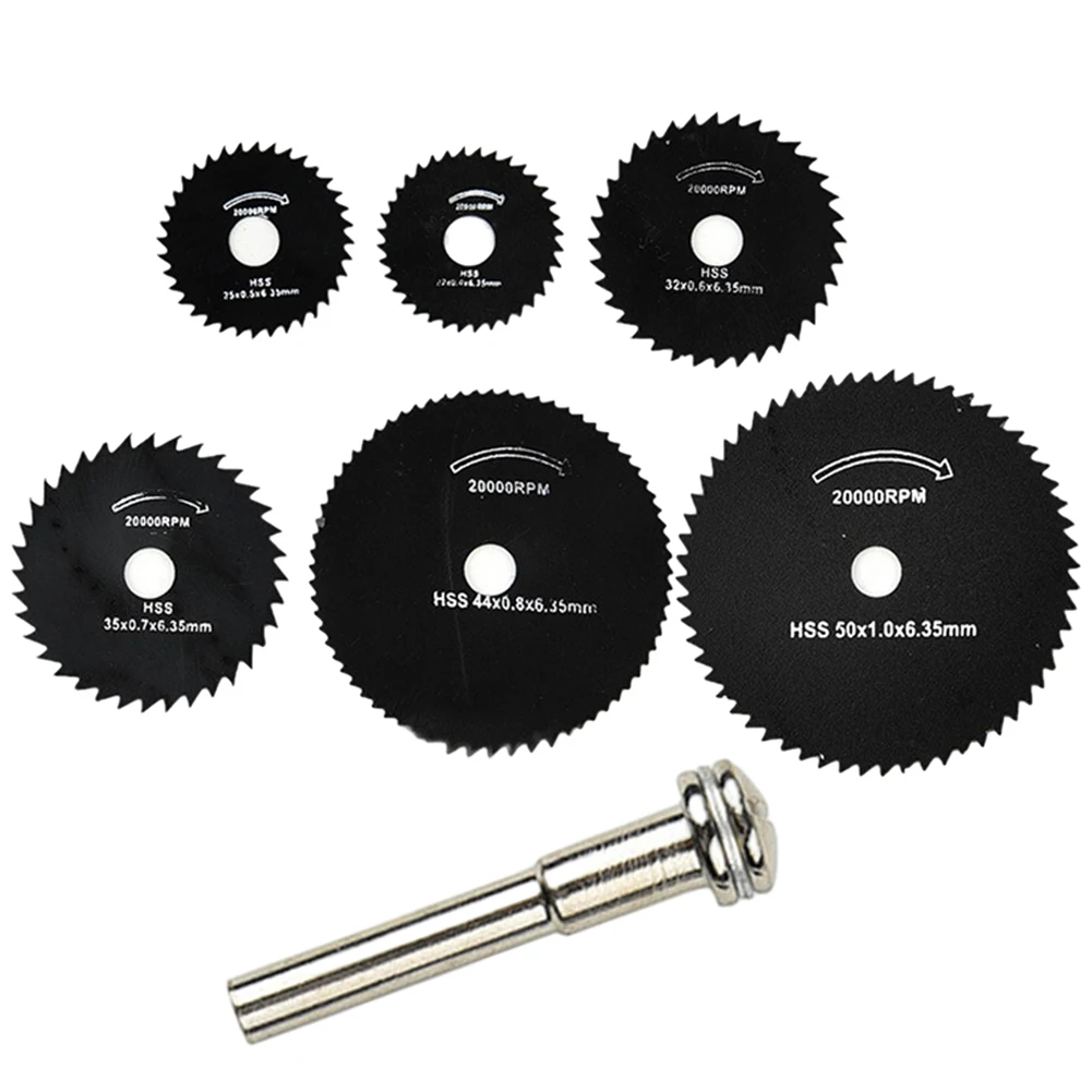 7Pcs/set 6.35mm Small HSS Saw Cutter Rotary Tools Cutting Discs Circular 22mm-50mm Chamfer Bits Steel Blade For Wood Metal