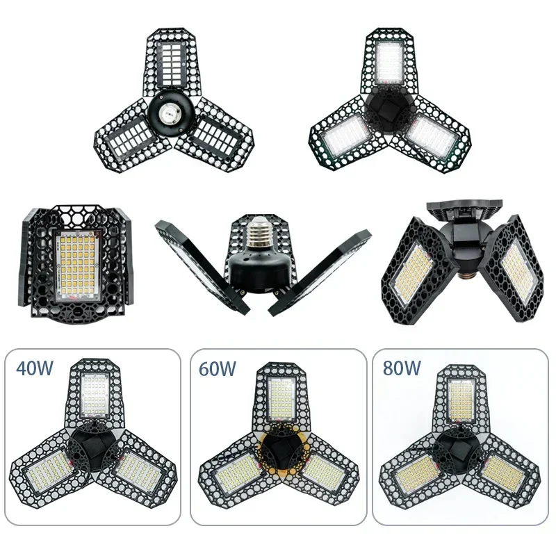 40/60/80W LED Garage Light  Warm/cold Light Industrial Lamp High Brightness Deformable LED High Bay Workshop Warehouse Light Hot