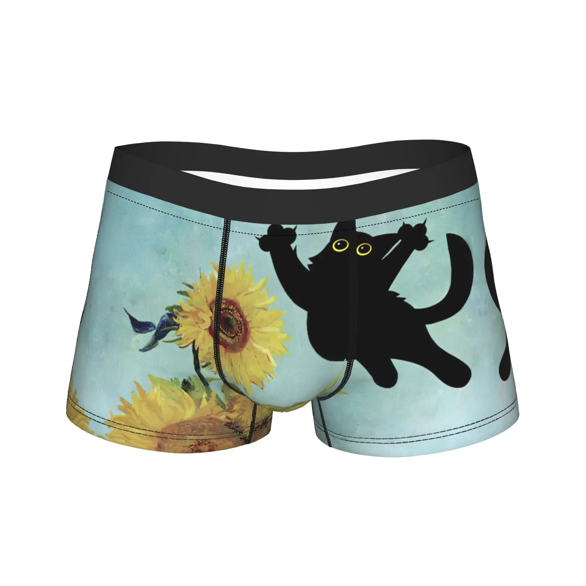 

Cat Print Vincent Van Gogh, Monet Black Cat Underwear Custom DIY Boxer Shorts Hot Sale Man Panties Sexy Soft Shorts Briefs