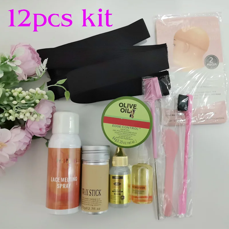 

Wig Installation Kit Set 12Pcs Lace Melting Spray Hair Extension Adhesive Wig Glue Kit Set Perruque Edges Control Wig Supplies