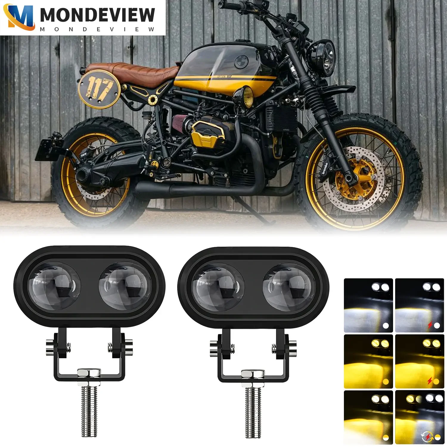 

MONDEVIEW M2 Pro dual focus lens motorcycle spotlight 6000K warning light 22000LM fog light 220W driving work light