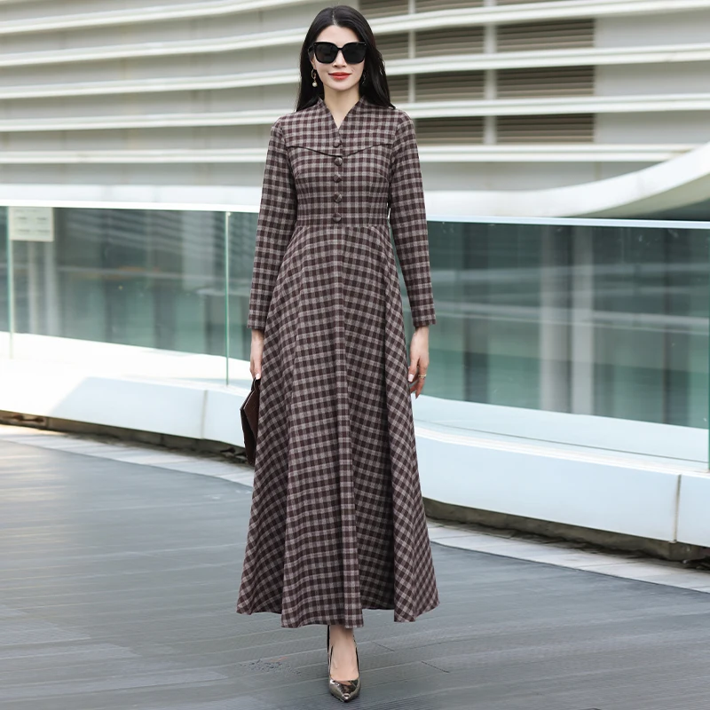 فستان نسائي أنيق منقوش بأكمام طويلة للتخسيس لخريف 2025 نمط جديد ثوب سيدة شابة تنورة طويلة أنيقة #1