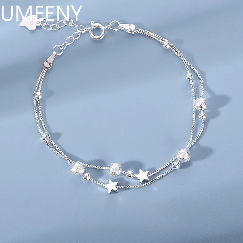 

Luxury 925 Sterling Silver Star Beaded Bracelets For Women Original Designer Double Layered Adjustable Bracelet Party Jewelry